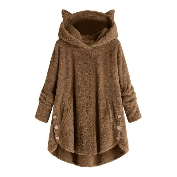 Lindreshi Cardigans for Women Clearance Women Button Coat SolidTops Hooded Pullover Loose Sweater Blouse Plus Size