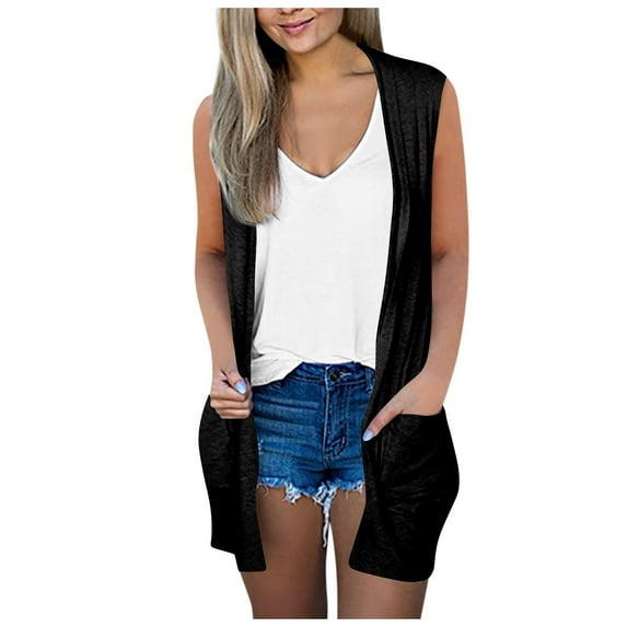Lindreshi Cardigans for Women Clearance Women's Casual Sleeveless Loose Pockets Tops Cardigan