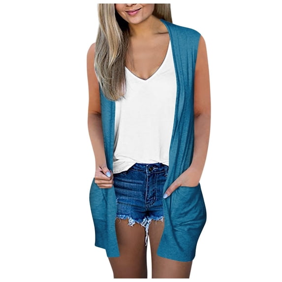 Lindreshi Cardigans for Women Clearance Women's Casual Sleeveless Loose Pockets Tops Cardigan