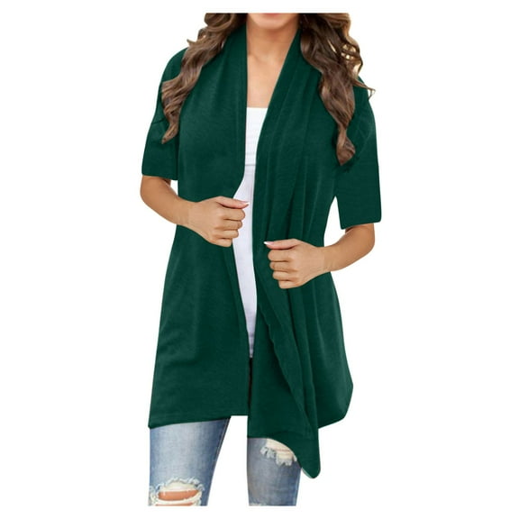 Lindreshi Cardigans for Women Plus Size Clearance Women's Quarter Sleeve Pocketless Casual Coat Cardigan