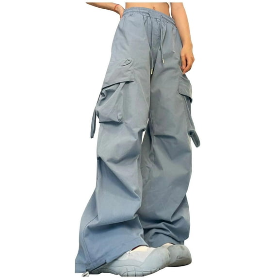 Lindreshi Cargo Pants Women Women High Waisted Drawstring Solid Color With Pockets Workwear Pants