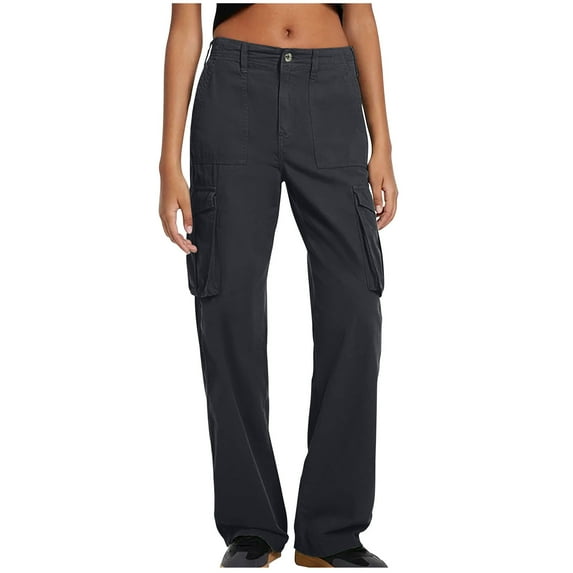 Lindreshi Cargo Pants Women Clearance Women Straight Fit Cargo Pants High Waist Baggy Hiking Pants with Flap Pocket Wide Leg Parachute Pants
