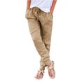 thumbnail image 1 of Lindreshi Cargo Pants for Women with Pockets Women's Casual Drawstring Elastic Waist Cotton Linen Long Pants, 1 of 5