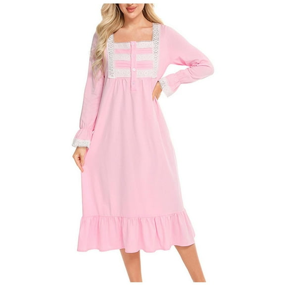Lindreshi Casual Fall Dress Women's Casual Long Sleeve Dress Square-Neck Mid-Calf Leisure House Wear