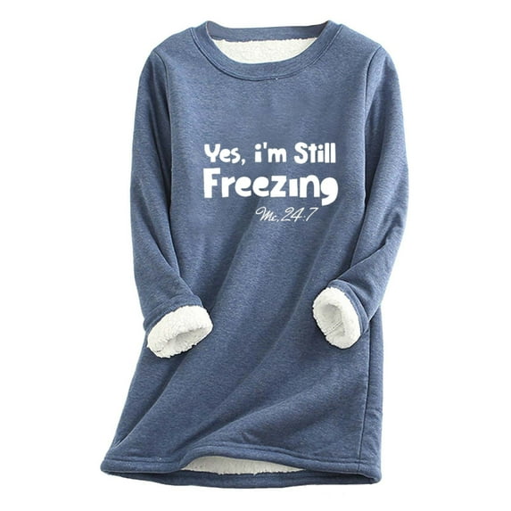 Lindreshi Christmas Long Sleeve Shirts for Women Plus Size Christmas Women Thick Fleece Printed Sweatshirt Winter Warm Underwear Round-Neck Blouses Tops