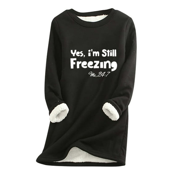 Lindreshi Christmas Long Sleeve Shirts for Women Plus Size Christmas Women Thick Fleece Printed Sweatshirt Winter Warm Underwear Round-Neck Blouses Tops