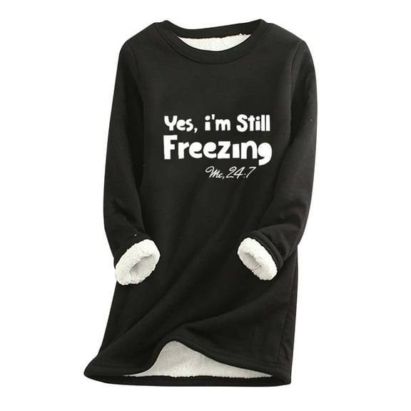 Lindreshi Christmas Long Sleeve Shirts for Women Plus Size Christmas Women Thick Fleece Printed Sweatshirt Winter Warm Underwear Round-Neck Blouses Tops