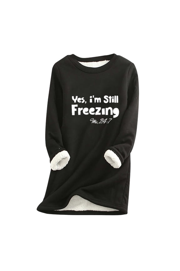 Christmas Long Sleeve Shirts for Women Plus Size Christmas Women Thick Fleece Printed Sweatshirt Winter Warm Underwear Round-Neck Blouses Tops