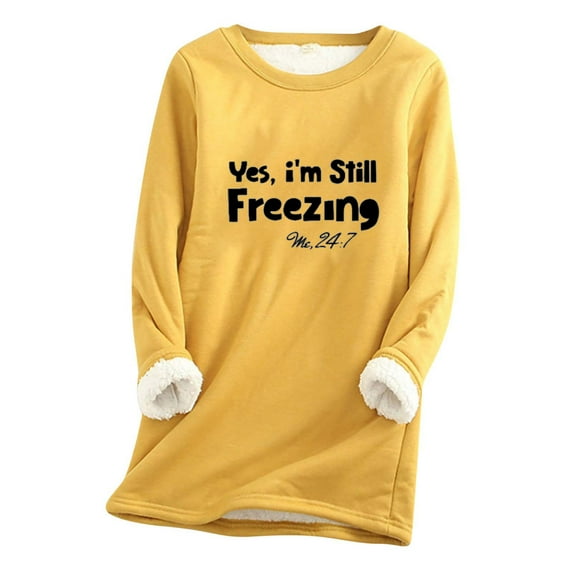 Lindreshi Christmas Long Sleeve Shirts for Women Plus Size Christmas Women Thick Fleece Printed Sweatshirt Winter Warm Underwear Round-Neck Blouses Tops