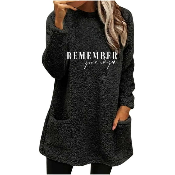 Lindreshi Christmas Pajamas for Women Women's Round- Neck and Winter Loose Print Pocket Warm Long Sleeve Blouse Tops
