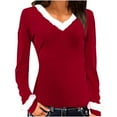 thumbnail image 1 of Lindreshi Christmas Sweatshirts for Women Women's Solid V-Neck Collar Long Sleeved Top, 1 of 4