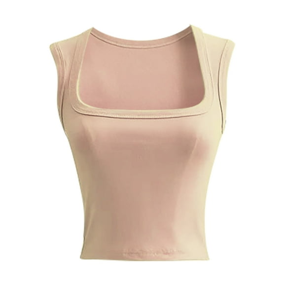 Lindreshi Crop Tops for Women Women's Sleeveless Summer Casual Tops Regular Round Neck Solid Sleeveless Vest Tops