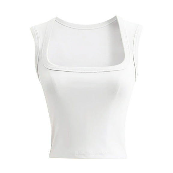 Lindreshi Crop Tops for Women Women's Sleeveless Summer Casual Tops Regular Round Neck Solid Sleeveless Vest Tops