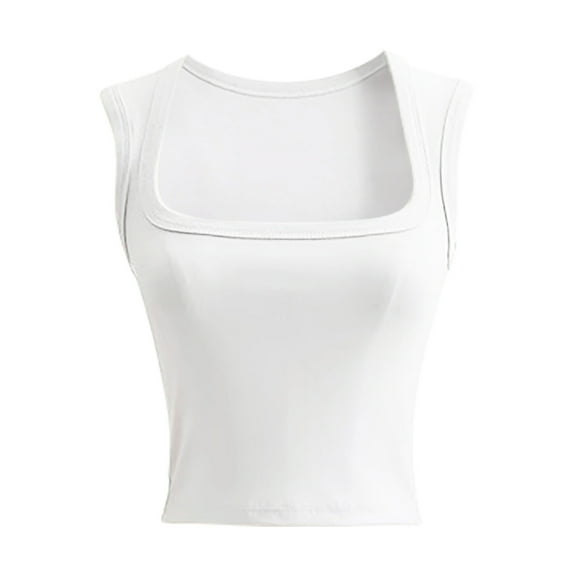 Lindreshi Crop Tops for Women Women's Sleeveless Summer Casual Tops Regular Round Neck Solid Sleeveless Vest Tops