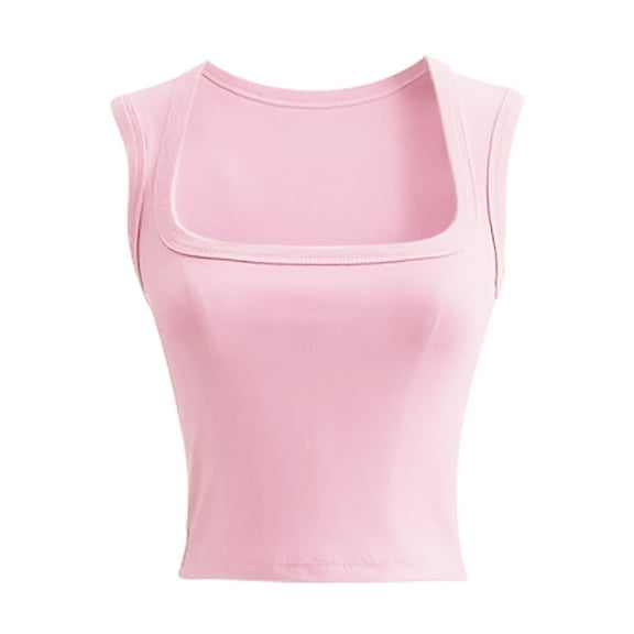 Lindreshi Crop Tops for Women Women's Sleeveless Summer Casual Tops Regular Round Neck Solid Sleeveless Vest Tops
