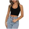 thumbnail image 1 of Lindreshi Crop Tops for Women Women's Solid Color Sleeveless Round Neck Elastic Comfortable Vest Pullover Top, 1 of 9