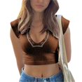 thumbnail image 1 of Lindreshi Crop Tops for Women Clearance Women's Summer V-Neck Short Sleeve Umbilical Tank, 1 of 5