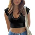 thumbnail image 1 of Lindreshi Crop Tops for Women Clearance Women's Summer V-Neck Short Sleeve Umbilical Tank, 1 of 5