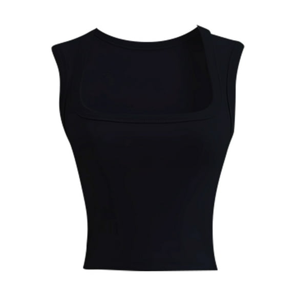 Lindreshi Crop Tops for Women Women's Sleeveless Summer Casual Tops Regular Round Neck Solid Sleeveless Vest Tops