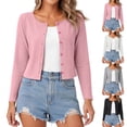 thumbnail image 1 of Lindreshi Cropped Cardigans for Women Button Long Sleeve Lightweight Breathable Open Front Ribbed Knitted Cardigan Sweater Solid Sun Protection Tops, 1 of 8