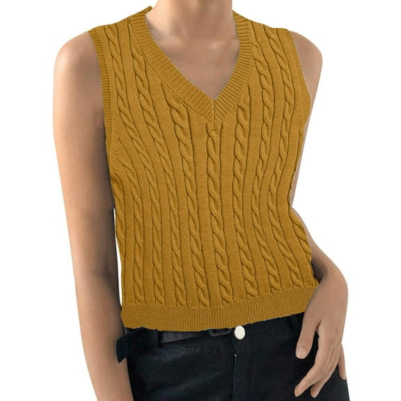 Lindreshi Cropped Tank Tops for women's Knitted V-neck Vest Sleeveless Pullover Uniform Cropped Sweater