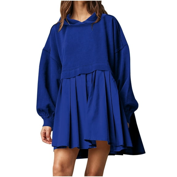 Lindreshi Fall Dresses for Teens with Long Sleeves Fashion Women's Casual Over Sized Sweatshirt Long Sleeve Dress Round-Neck Ladies Patchwork Mini Dresses