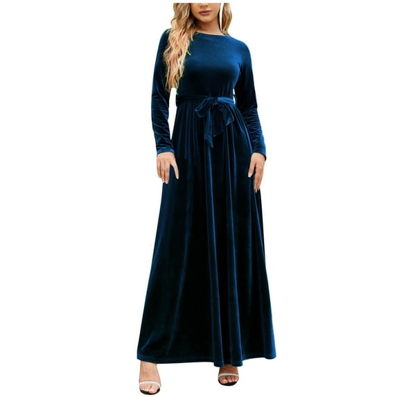 Lindreshi Fall Dresses for Women Homecoming Dresses Women's Autumn and Winter Long Sleeve Crew Neck Pure Color Temperament Slim Fit and Sexy Vintage Dress Dress
