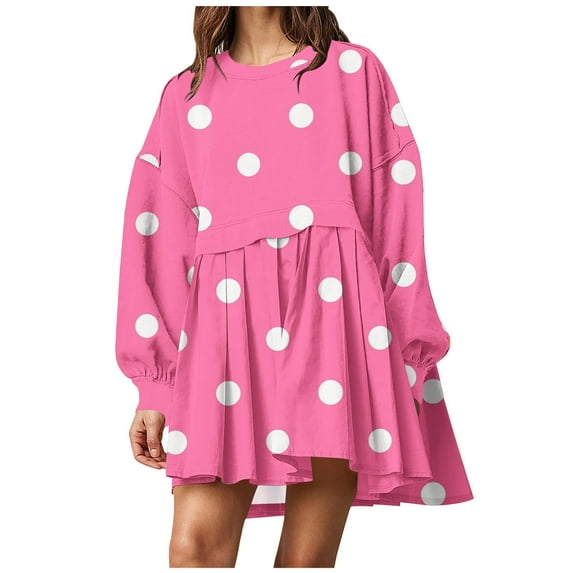 Lindreshi Fall Dresses for Teens with Long Sleeves Women's Winter New Polka Style Dress V-Neck Bubble Sleeve Pleated Dress