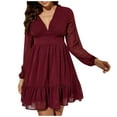 thumbnail image 1 of Lindreshi Fall Dresses for Women 2023 Homecoming Dresses Women Fashion Long Sleeve V Neck Ruffle Dress, 1 of 7