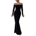 thumbnail image 1 of Lindreshi Fall Dresses for Women 2023 Homecoming Dresses Women's Fashion Solid Color Straight Shoulder Cultivate One's Moral Integrity Dresses, 1 of 4