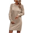 thumbnail image 1 of Lindreshi Fall Dresses for Women 2023 Homecoming Dresses Women's Winter Casual Solid Color Knitted Sweater Long Sleeve Button Dress, 1 of 7