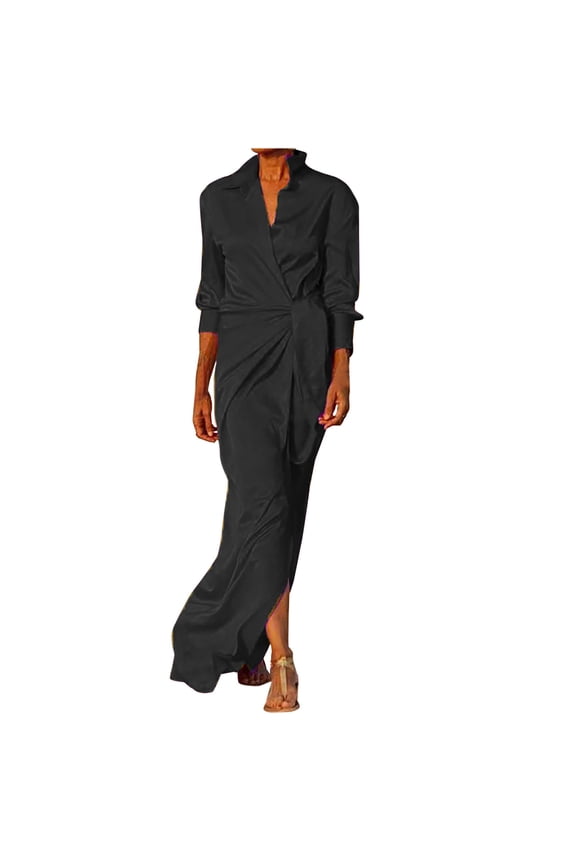 Fall Dresses for Women 2025 Homecoming Dresses Fashion Women Casual Bandage V-Neck Solid Slimming Long Leeve Dress