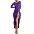 thumbnail image 1 of Lindreshi Fall Dresses for Women 2025 Homecoming Dresses Fashion Women Round Neck High Waist Bandage Solid Color Casual Split Dress, 1 of 3