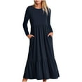 thumbnail image 1 of Lindreshi Fall Dresses for Women 2025 Homecoming Dresses Women's Casual Loose Long Sleeve Loose Dress Solid Classic Dress, 1 of 4