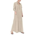 thumbnail image 1 of Lindreshi Fall Dresses for Women 2025 Homecoming Dresses Women's Cotton Linen Turndown Collar Long Sleeve Pocket Loose Long Shirt Dress, 1 of 8
