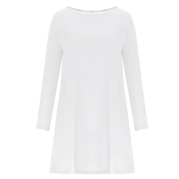 Lindreshi Fall Dresses for Women 2025 Homecoming Dresses Women's Fashion Casual Long Sleeve Solid Round Neck Ladies Loose Mini Dress