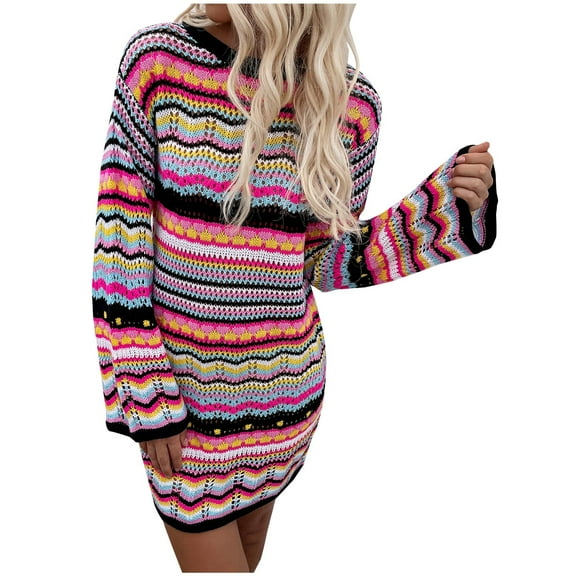 Lindreshi Fall Dresses for Women 2025 Homecoming Dresses Women's Fashion Comfortable Sleeves Round-Neck Sweater Dress