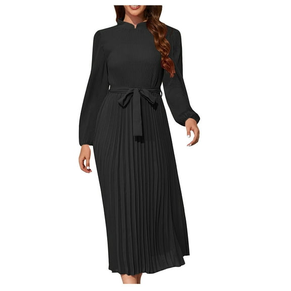 Lindreshi Fall Dresses for Women Homecoming Dresses Fall and Winter New Slim Temperament Dress Collar Bubble Sleeve Pleated Skirt