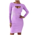 thumbnail image 1 of Lindreshi Fall Dresses for Women Homecoming Dresses Fashion Women Sexy Casual Buttocks Round-Neck Solid Slimming Long Leeve Dress, 1 of 7