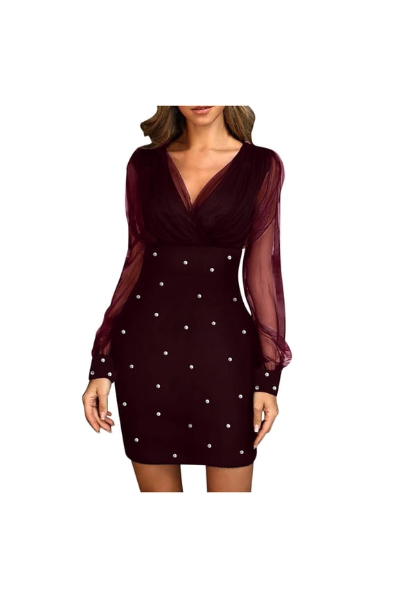 Fall Dresses for Women Homecoming Dresses Fashion Women Sexy Casual Buttocks V-Neck Solid Slimming Long Leeve Dress