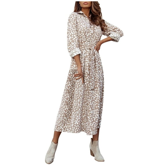 Lindreshi Fall Dresses for Women Homecoming Dresses Women Leopard Chiffon Long Sleeve Printing Casual Party Vintage Boho Maxi Dress