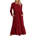 thumbnail image 1 of Lindreshi Fall Dresses for Women Homecoming Dresses Women's Casual Loose Long Sleeve Loose Dress Solid Classic Dress, 1 of 4