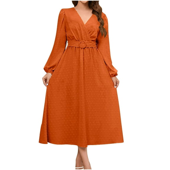 Lindreshi Fall Dresses for Women Homecoming Dresses Women's Fashion Sexy Vintage V Neck Long Sleeve Solid Dresses