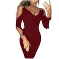thumbnail image 1 of Lindreshi Fall Dresses for Women Homecoming Dresses Womens Sexy V-Neck Cocktail Mini Dress Straples Party Pencil Short Dresses, 1 of 6