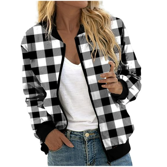 Lindreshi Fall Jackets for Women Quilted Women's Casual Temperament Fashion Stand Collar with Pocket Zipper Jacket Printed Long Sleeve Casual Jacket