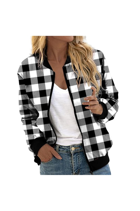 Fall Jackets for Women Quilted Women's Casual Temperament Fashion Stand Collar with Pocket Zipper Jacket Printed Long Sleeve Casual Jacket