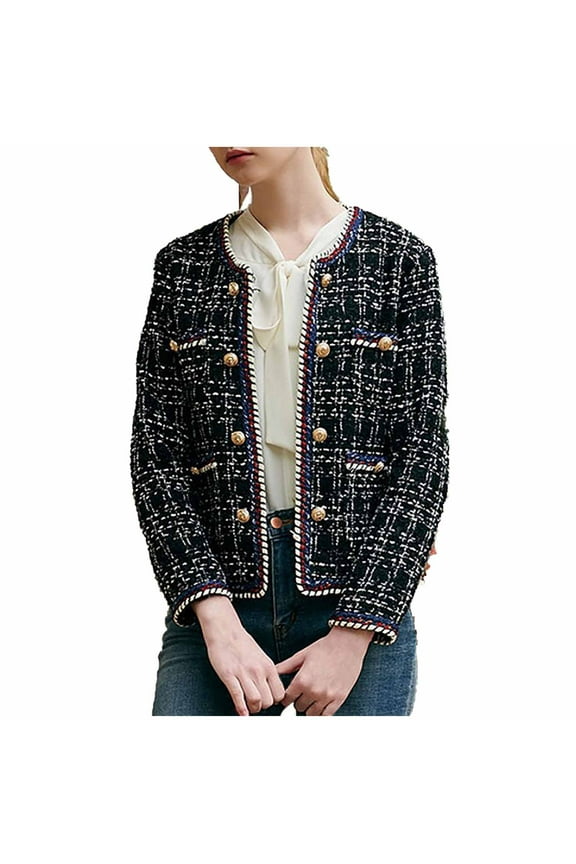 Fall Shackets for Women Plus Size Clearance Women's and Winter Fashion Lattice Double Breasted Tweed Plus Size Coat