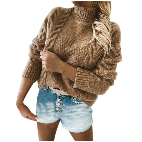 Lindreshi Fall Sweaters for Women Trendy Women Fashion Warm High Neck Knit Loose Pullover Sweater