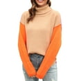 thumbnail image 1 of Lindreshi Fall Sweaters for Women Trendy Women Patchwork Fashion Knitwear Color Matching Long Sleeved High Neck Pullover Sweater, 1 of 7