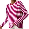 thumbnail image 1 of Lindreshi Fall Sweaters for Women Trendy Women's Crew Neck Knitted Striped Jumper Classic Vintage Striped Sweater, 1 of 4